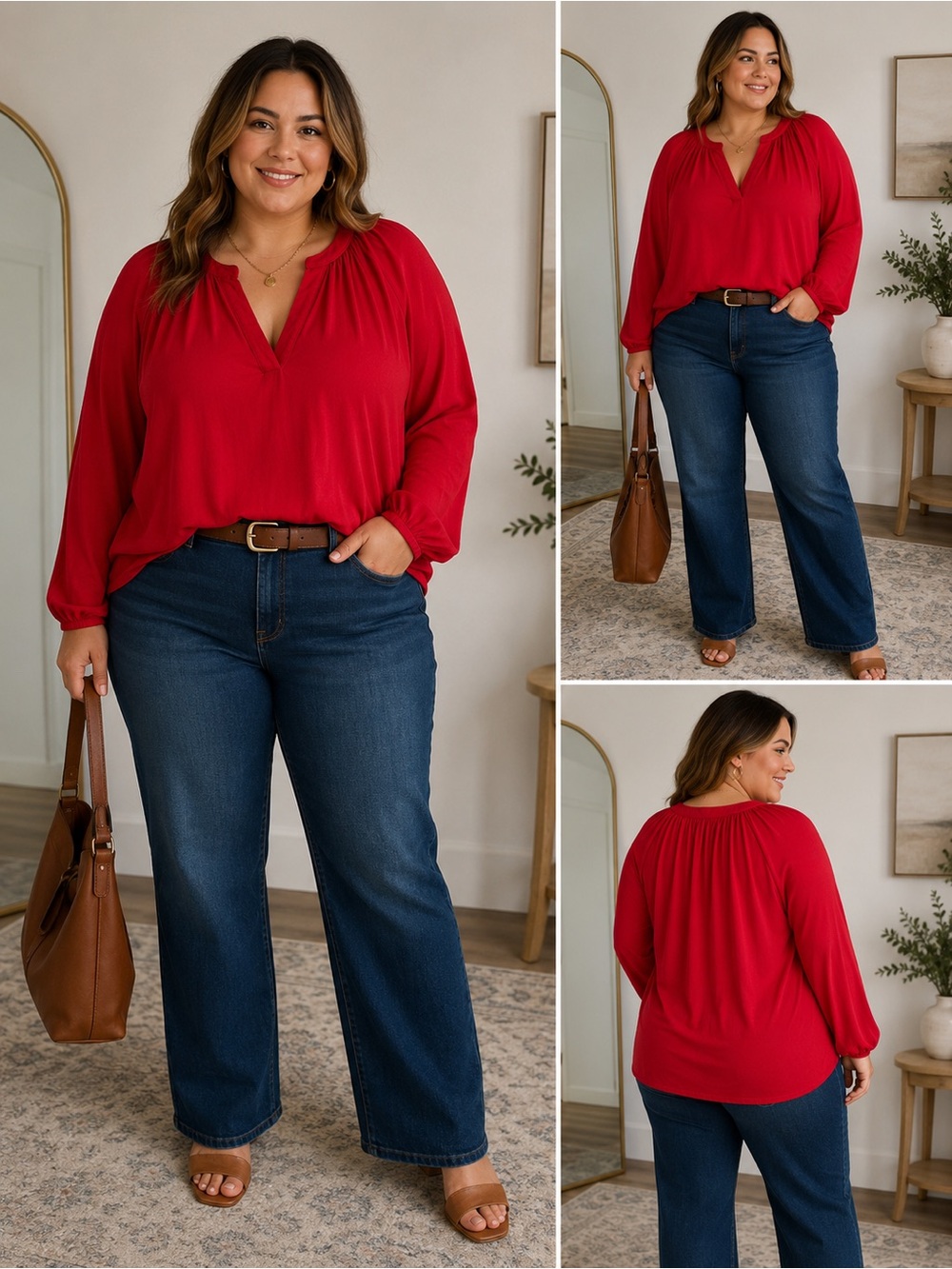 Old Navy Bright Red V-Neck Long Sleeve Blouse